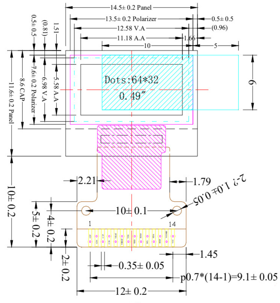 Modul OLED 0.49'' IIC 14 pini